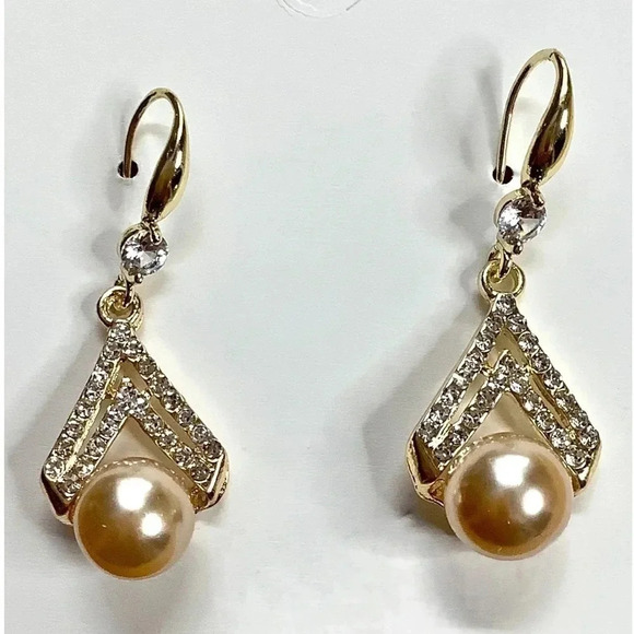 925 Gold Pearl Drop Statement Earrings - Picture 10 of 11